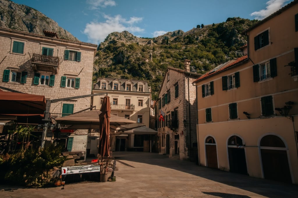 A square in Kotor Old Town — the transfer destination