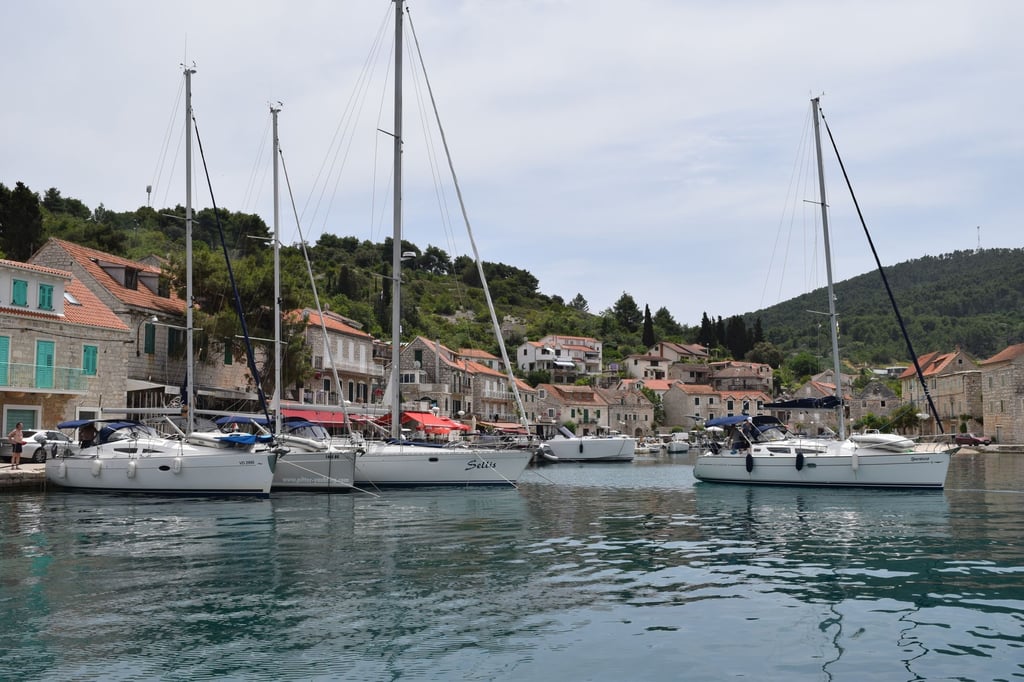 Hvar Town harbour with boats