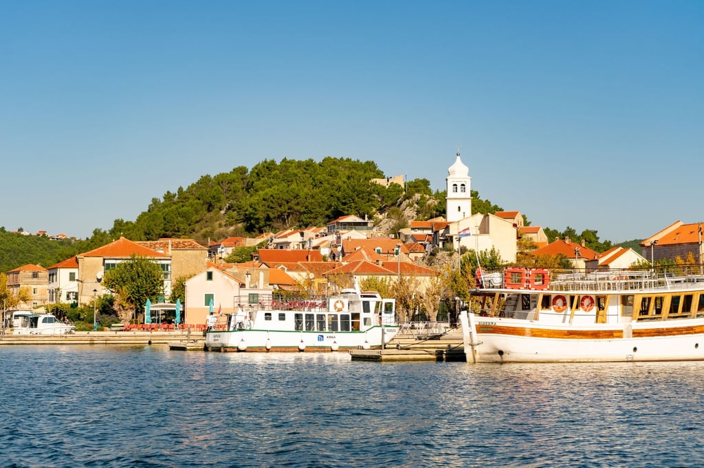 The marina and waterfront in Skradin
