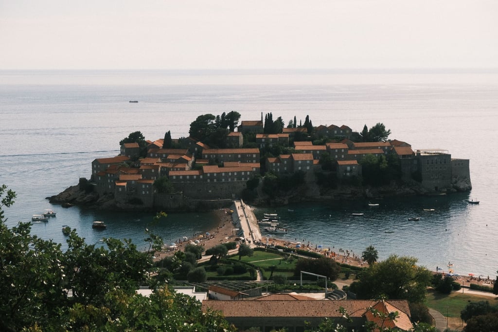 Sveti Stefan near Budva from the air
